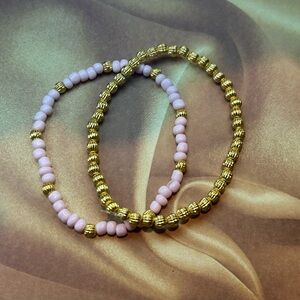 Minimalist Gold and Pink seed Beaded Bracelet Set